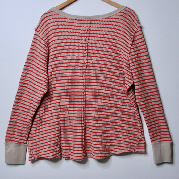 Torrid Crewneck Tee Top Striped Waffle Knit Long Sleeve Beige Tan Red Plus Sz 4X - Picture 12 of 14